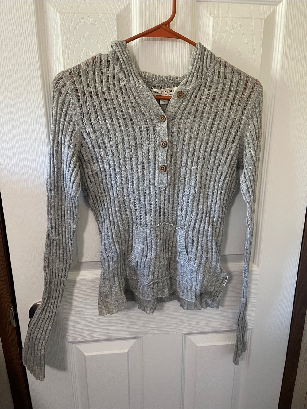 Tommy Hilfiger Light Gray Ribbed Henley Hoodie